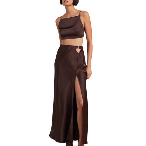 Bec + Bridge x Free People Nadia 2 | XS Brown Crop & High Rise Silky Skirt Set - Picture 6 of 15